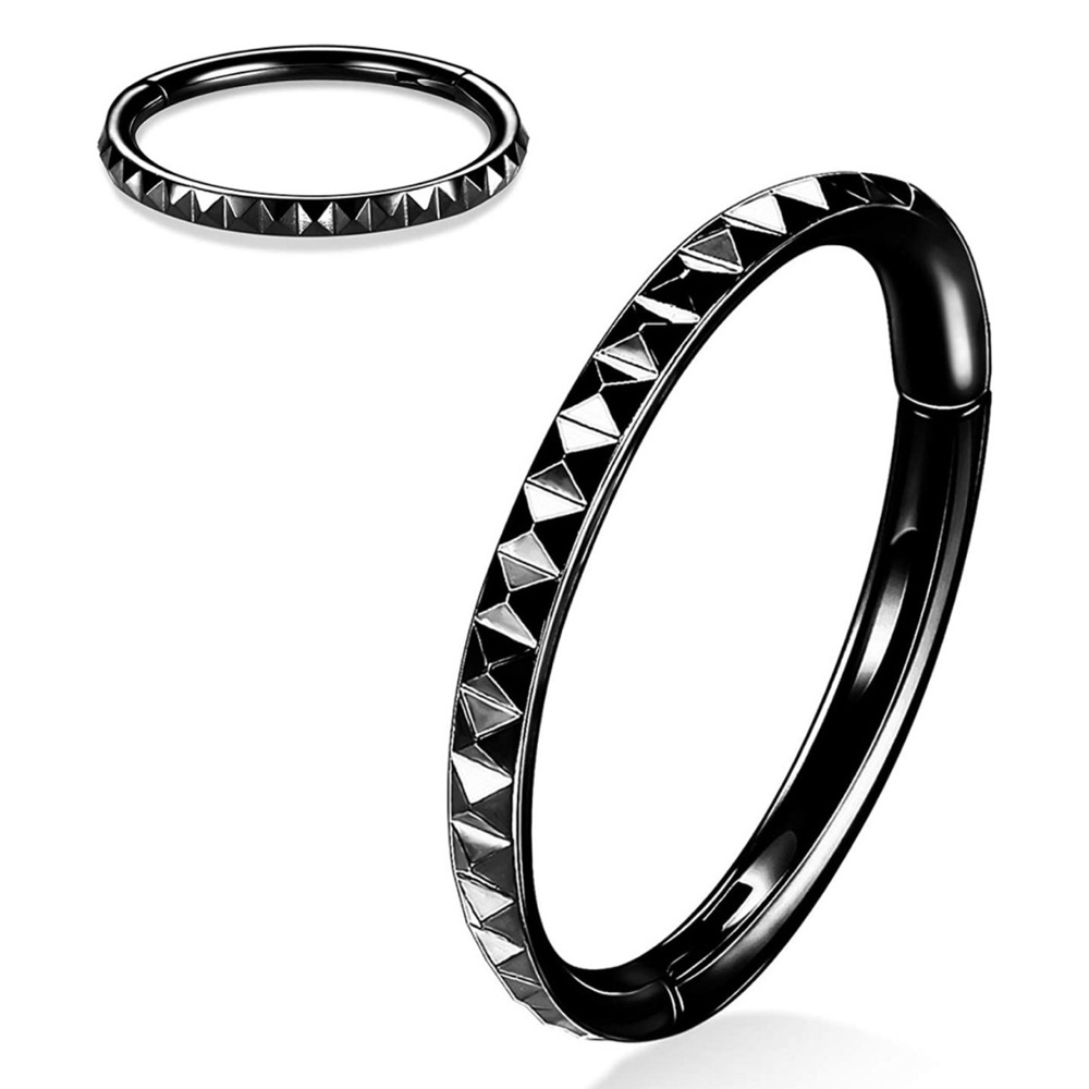 New - Black Geometric Surgical Steel CZ Hoop Earring Daith, Tragus, Piercing